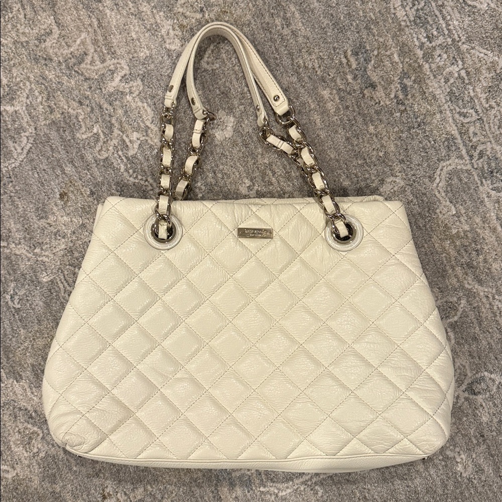 Kate Spade Ivory Quilted Tote with Gold Chain Straps